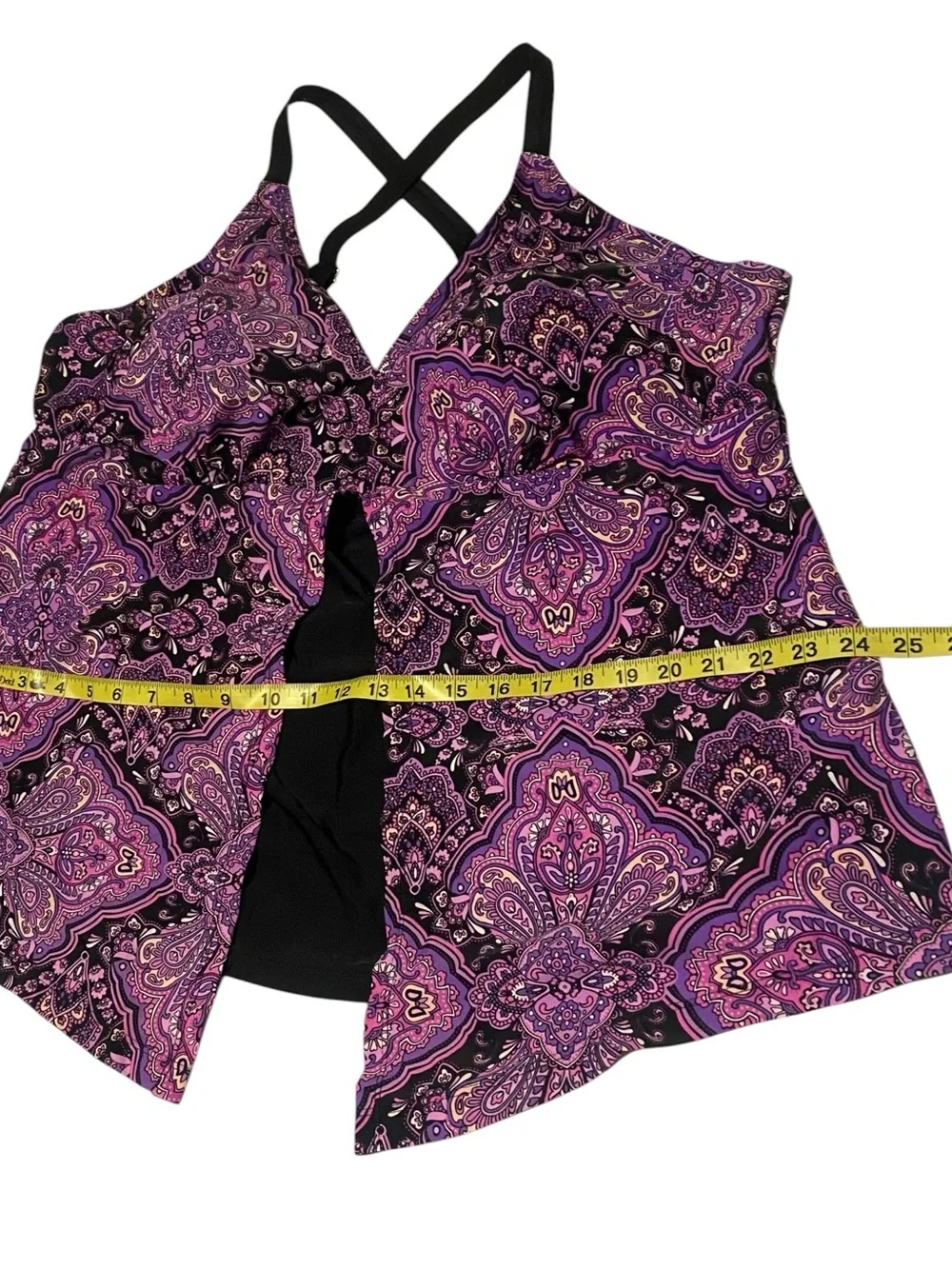 Catherines Tankini Women’s 24W Purple Paisley Wireless Lined Beach Resort Boho